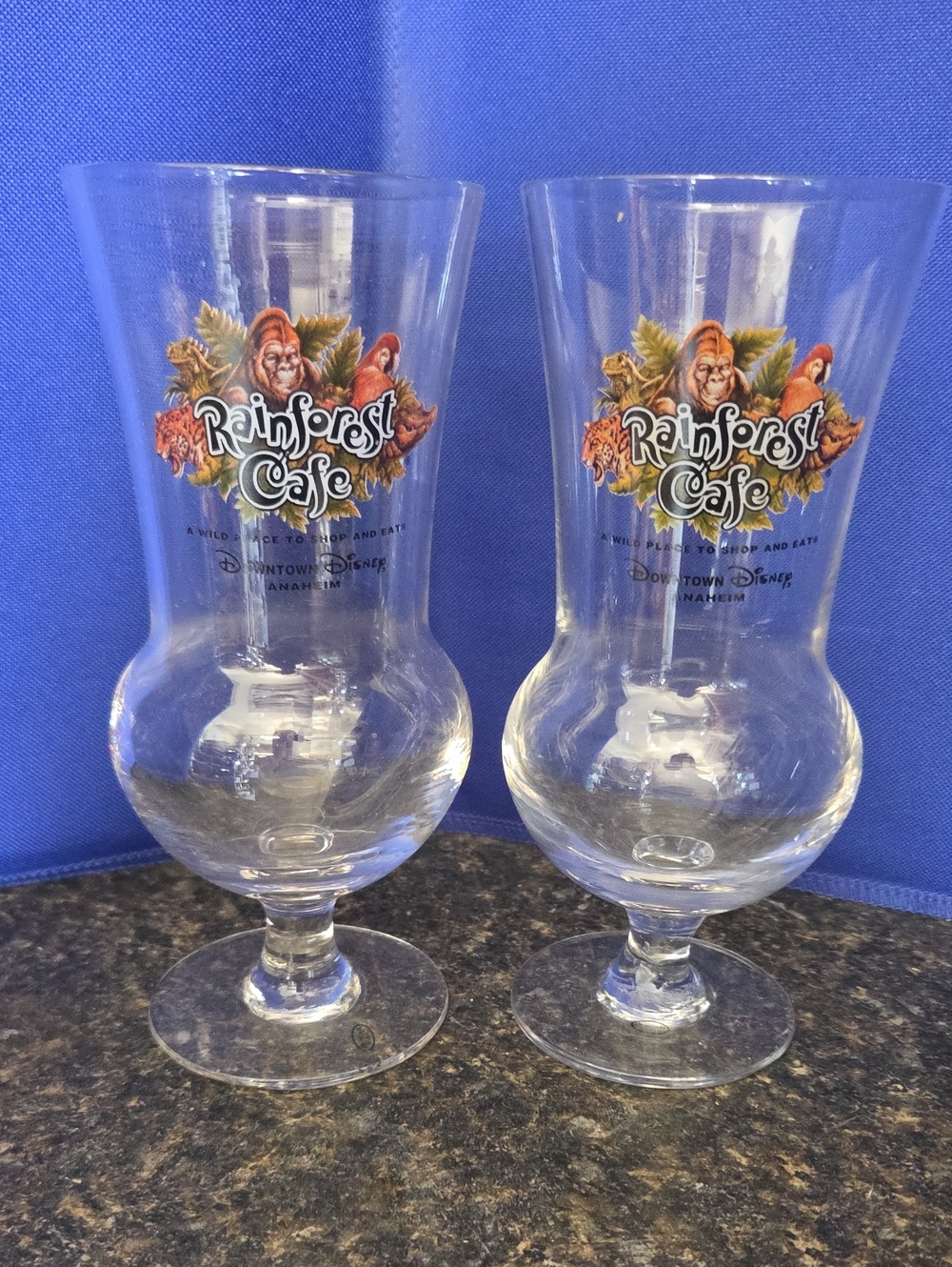 RAINFOREST Clear Glass Goblets- Downtown Disney ANAHEIM. - Set of 2